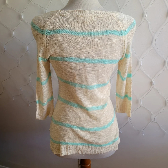 °Pink Rose Knit Top Soft Mint & Cream Long-Sleeve Size Medium - Picture 3 of 4